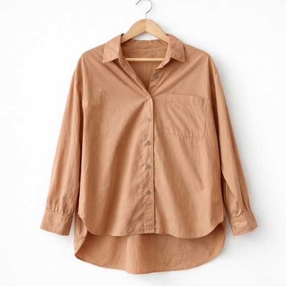 Hudson North Tops - Hudson North Oversized Boyfriend Shirt XL Camel 100% Cotton Hi Low Button Down